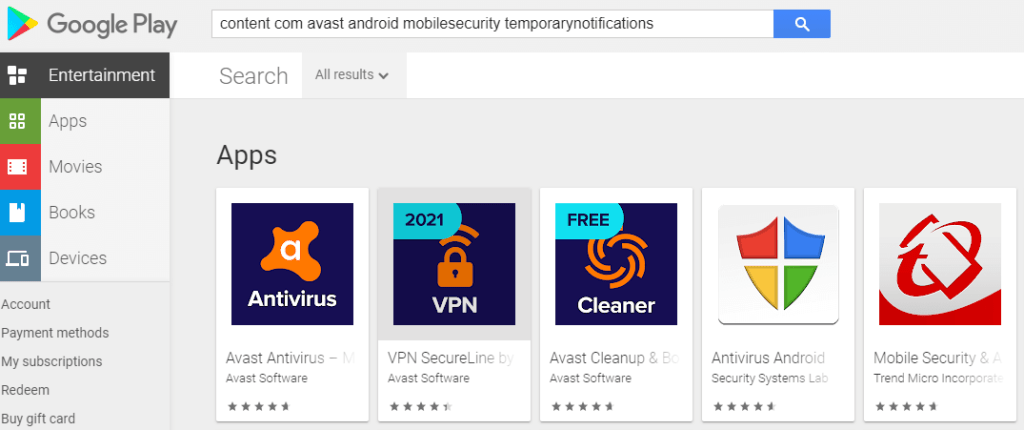 content://com.avast.android.mobilesecurity/temporaryNotifications or "content com avast android mobilesecurity temporarynotifications