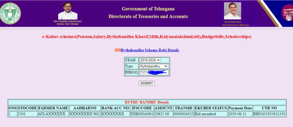 Rythu Bandhu Scheme Money Status