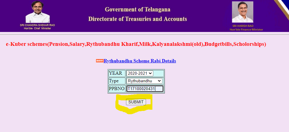 Rythu Bandhu Treasury-telangana-gov-in-Submit