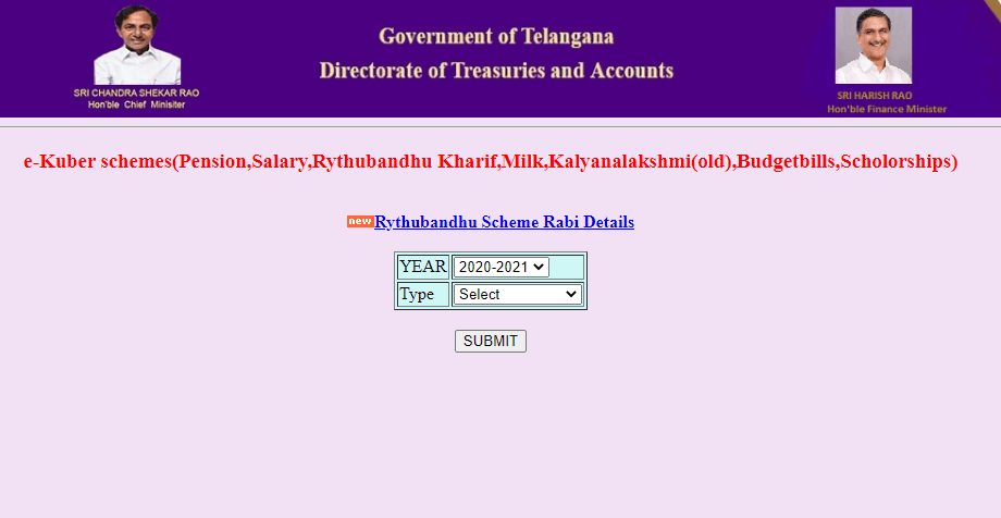 Rythu Bandhu Treasury-telangana-gov-in-select-year