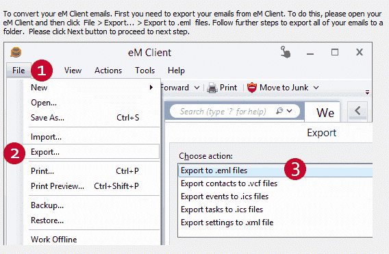 eM Client Export Process